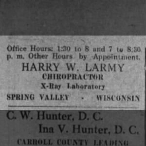 07 Apr 1921, The Independent Telegram, Muscatine, IA, Harry Larmey Chiropractor ad, Spring Valley